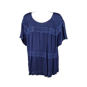 New York & Company Navy Lace-Trim Dolman Top